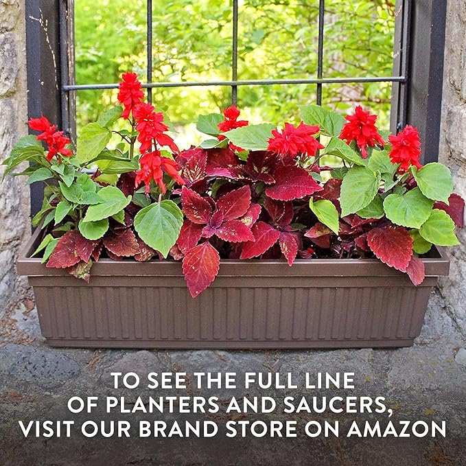 The HC Companies Venetian Window Planter Box w/Drain Plug - Long Planter Box for Windowsills, Balconies & More - Plastic Large Rectangular Planters for Herbs & Flowers (24" Sandstone, Pack of 1)