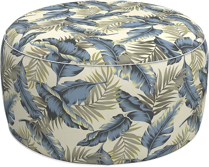 LVTXIII Outdoor Inflatable Ottoman, Fade-Resistant Round Footrest Stool D31”x H14”, Portable Patio Pouf for Garden Camping or Home Use, ‌Lush Palm Blue