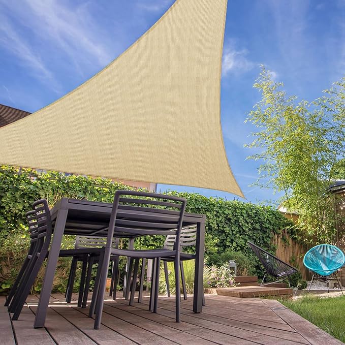 E&K Sunrise 26' x 26' x 26' Sun Shade Sail Triangle Canopy Shade Cover UV Block for Patio Backyard Garden Outdoor (Sand)