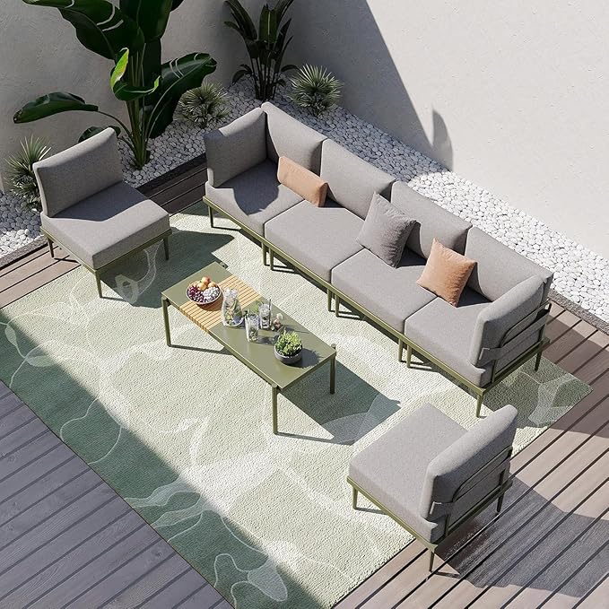 Sundale Outdoor 7 Pieces Metal Patio Furniture Set, Outdoor Sectional Sofa with 6 Inch Olefin Cushion, Modern Outdoor Conversation Sets for Backyard, Poolside, Sunroom