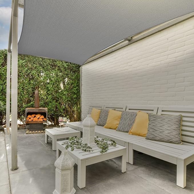 AsterOutdoor Sun Shade Sail Rectangle 8' x 12' UV Block Canopy for Patio Backyard Lawn Garden Outdoor Activities, Gray