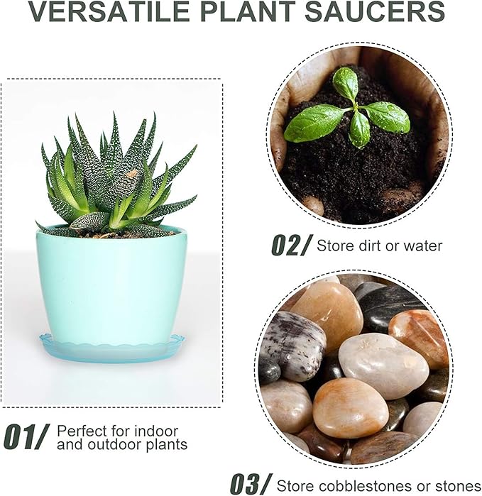 12Pcs Clear Plant Saucer, 6 8 10 Inch Durable Plastic Plant Tray, Round Plant Pot Saucers, Drip Tray for Indoor and Outdoor Garden, Blue