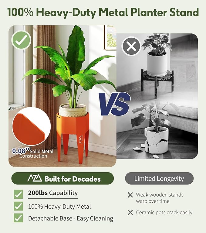 Planter with Stand, Metal 2 in 1 Portable Planter with Grow Bags & Handle, Stable Stylish Indoor Plant Pots with Stand, Modern Plant Stand Indoor, 7.5'' x 17.3'', Orange, Plant Not Included