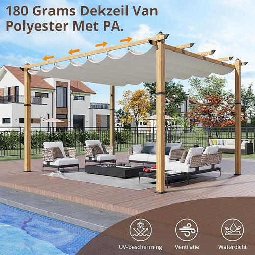 10 x 13 ft Aluminum Pergola with Adjustable Canopy, Outdoor Metal Pergola, Imitation Wood-Grain Sun Shade Shelter for Garden Patio Backyard Deck