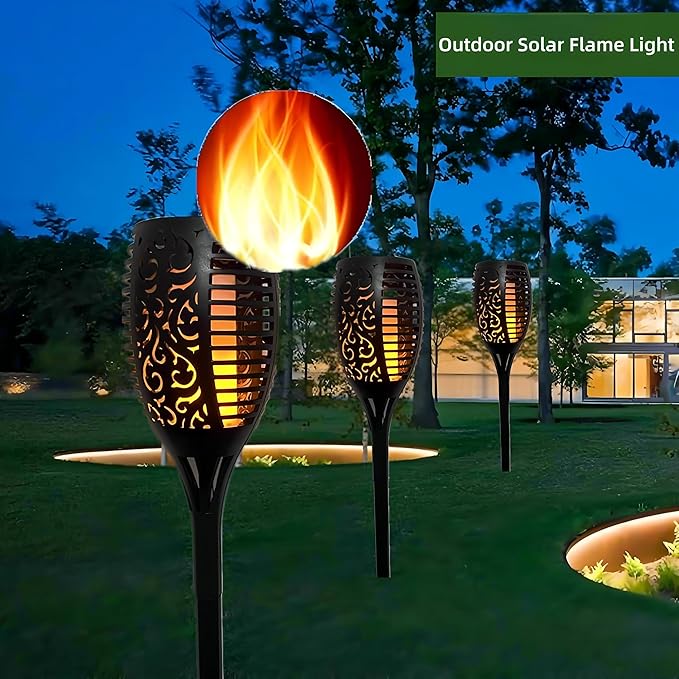 4 Pack Outdoor Solar Flame Light,Solar Lights Outdoor for Garden Decorations with Flickering Flame,IP65 Waterproof Solar Powered Yard Lights Torch Light for Lawn Patio Pathway (Warm White)