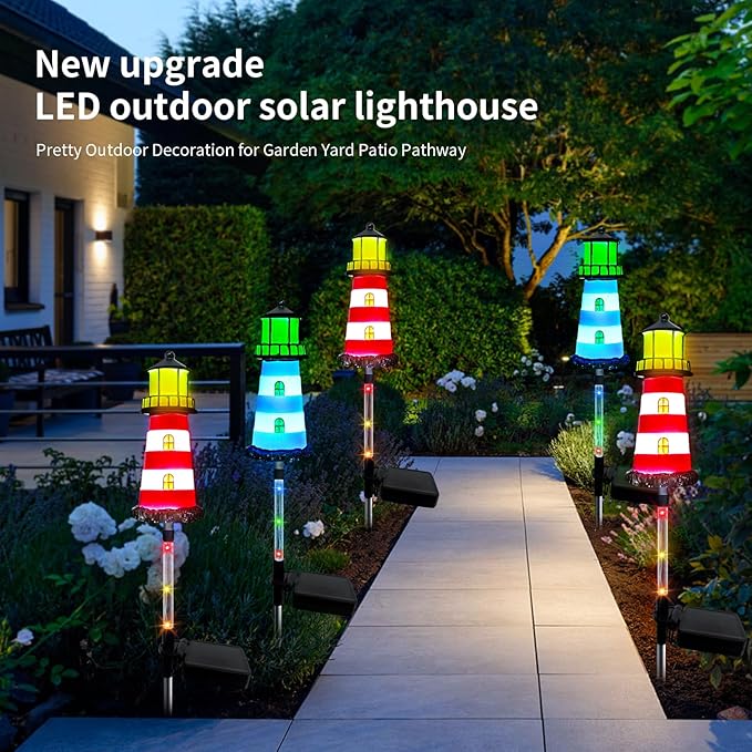 Solar Garden Lights Outdoor Decorations, 4 Packs Lighthouse Waterproof, Lights walkways Garden Decor for Outside Landscape Light, for Yard, Patio, Pathway Decor, Gifts