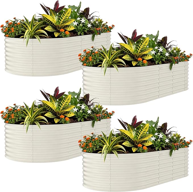 Garvee 4 Pack Galvanized Raised Garden Bed, 8x4x2 ft Metal Planter Box for Flowers Herbs Vegetables, Rust-Resistant Raised Garden Beds for Gardening, Easy Assembly Outdoor Garden Box & Planters,Beige