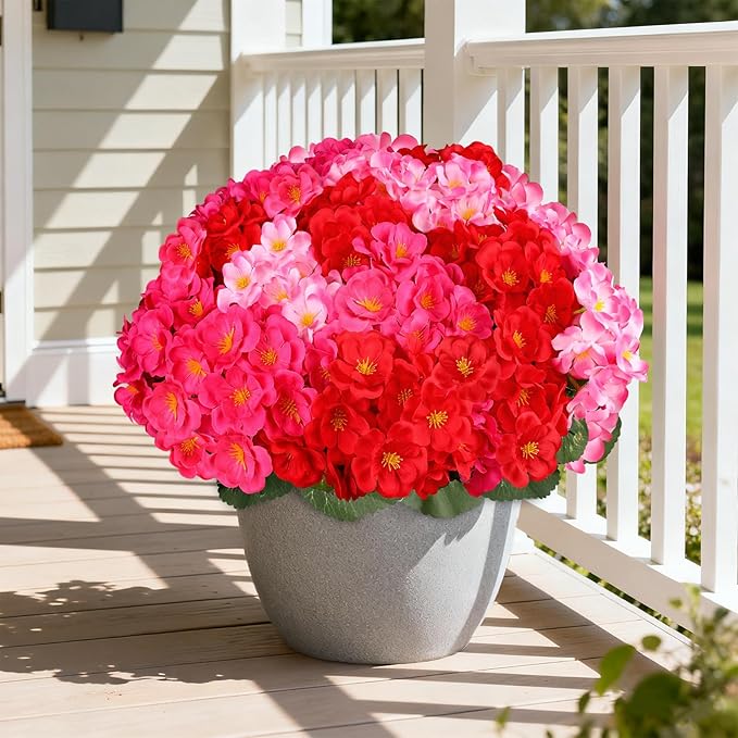 Artificial Geraniums Flowers for Outdoors, 6 Bundles Realistic Silk Fake Geranium, No Fade Faux Plants for Hanging Baskets, Window Boxes, Planters - Porch, Patio, Garden Decor(Mix Colors)