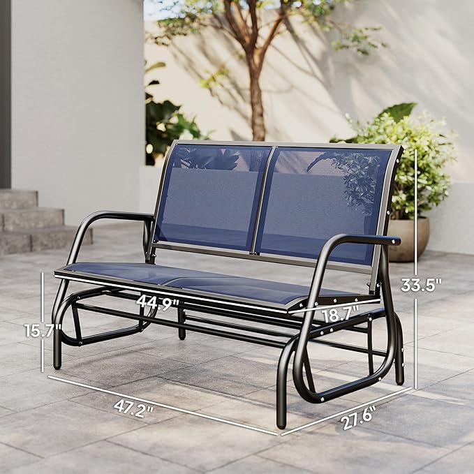 Outsunny 2-Person Outdoor Glider Bench, Patio Double Swing Rocking Chair Loveseat w/Powder Coated Steel Frame for Backyard Garden Porch, Dark Blue