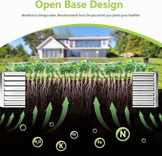 8x2x2FT Galvanized Raised Garden Bed,Galvanized Planter Boxes Outdoor, Large Metal Raised Garden Beds for Vegetables-Silver