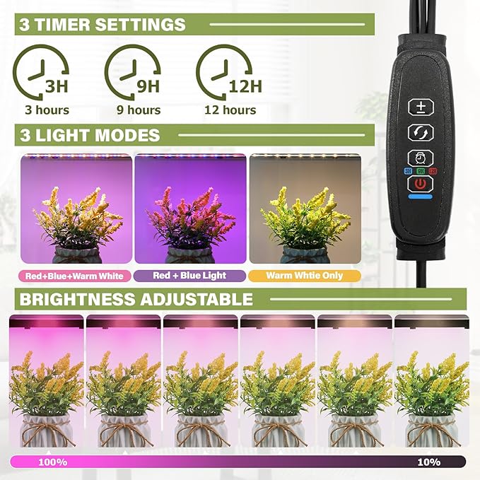 TC-HOMENY Plant Stand Indoor with Grow Lights, 7 Tiered Metal Plant Shelf, 55" Tall Plant Stand for Indoor Plants Multiple, Large Plant Rack Display Shelves, Corner Plant Holder for Living Room, Patio