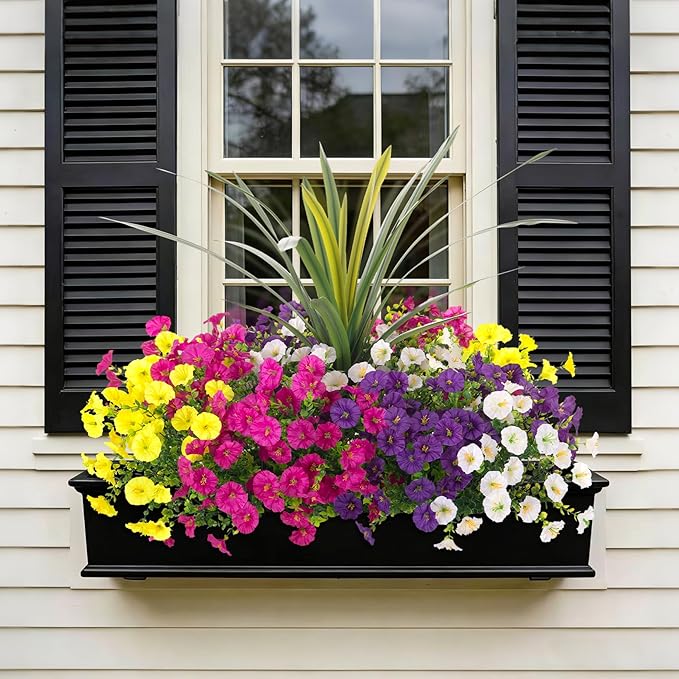 Artificial Flowers for Outdoors Fake Plants Outside, 12 Bundles Silk Morning Glory with Eucalyptus + Orchid Leaf UV Resistant Realistic Faux Flowers for Porch Planter Garden Patio (Mix Color)