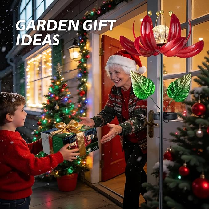 Solar Lights Outdoor Garden Decor, Solar Wind Spinner Yard Decorations Gifts for Outside, Lotus Windmill Pathway with LED Cracked Crystal Ball Waterproof Flower Sculpture for Patio Lawn