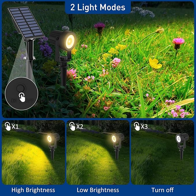 T-SUNUS Christmas Solar Landscape Spotlights 4 Pack Warm White 3000K, Spot Lights IP65 Waterproof Outdoor Separated Panel with 9.8ft Cable, Garden Pond Light for Flag Driveway Walkway Patio Halloween