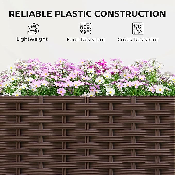 Outsunny Planter Box with Trellis, Self Watering Raised Garden Bed with Lockable Wheels, 56.3" Trellis Privacy Planter with Drainage Holes for Climbing Plants, Vines, Vegetables, Flowers, Brown