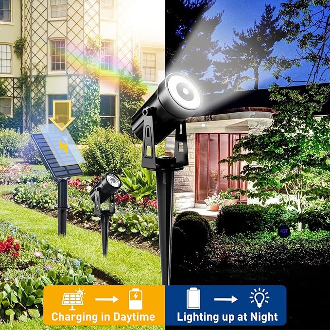 T-SUNUS Solar Spot Lights Outdoor White Christmas 4 Pack IP65 Waterproof Landscape Spotlights 6000K Separate Panel with 9.8ft Cable Auto On/Off for Flag Pond Trees Driveway Garden Pathway Halloween