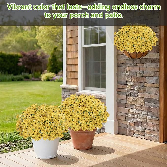 Artificial Flowers for Outdoor,Silk Flowers No Fade Fake Plastic Flowers UV Resistant Faux Plants for Outdoors Outside Front Porch Hanging Planter Window Box Garden Home Decoration,13 Pack(Yellow)