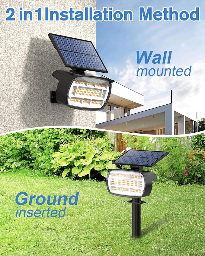 Fabrito Large Solar Spot Lights Outdoor 4 Pack, 1000 Lumens High Brightness, IP65 Waterproof Solar Spotlight with 136 LEDs, Dusk to Dawn Solar Landscape Lights for Yard, Garden, Pathway, Plants (Warm)