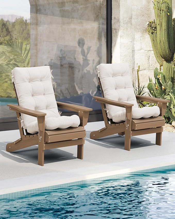 SERWALL HDPE Outdoor Rocking Chair Cushion Set of 4, Memory Foam Cushion Beige