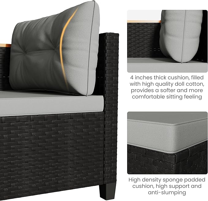 Wisteria Lane Small Patio Furniture Set, All-Weather PE Rattan Outdoor Sectional Sofa with Storage Table, L Shape Outdoor Couch with Cushions, 3 Piece Wicker Patio Furniture for Balcony, Grey