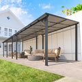 AECOJOY 10' x 28' Gazebo for Patio, Large Wall-Mounted Hard Top Lean-to Gazebo Pergola with Roof 28' x 10' on Clearance, Heavy Duty Patio Awnings for Decks, Backyard