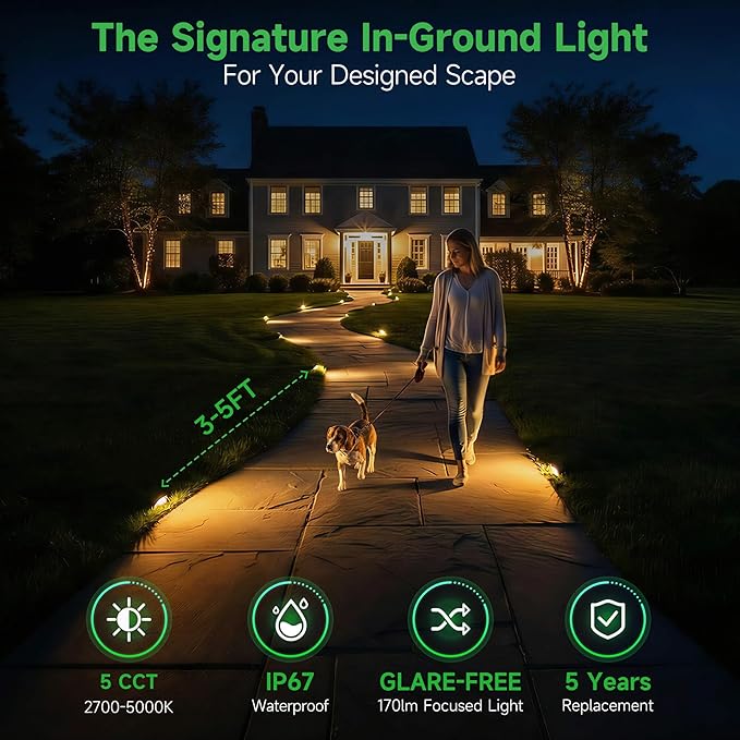 Low Voltage Well Lights - 5 Colors Temp IP67 In-Ground Light, 2700K/3000K/3500K/4000K/5000K Outdoor 12V LED Turret Top Landscape Lighting, ORB Aluminum for Pathway Deck Patio 3W 170LM