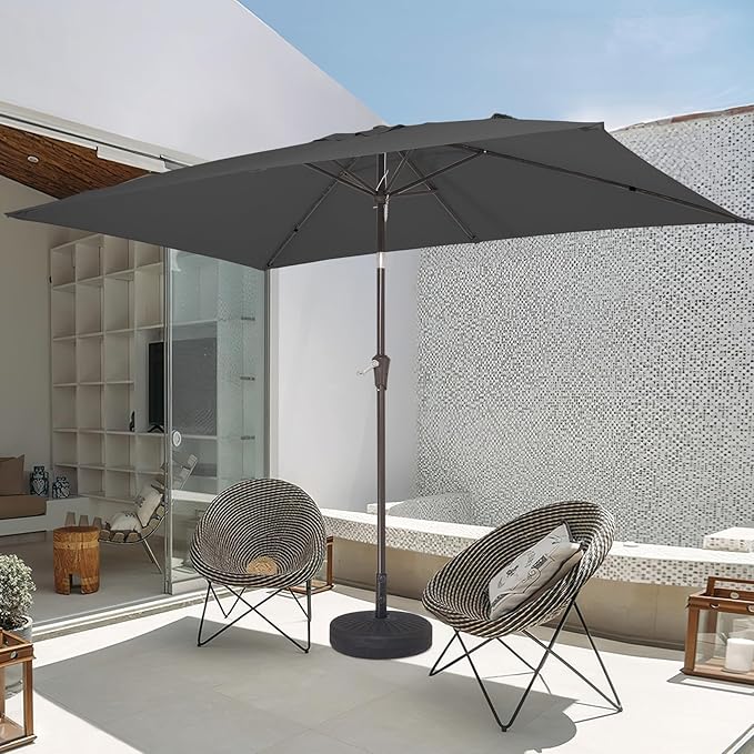 JEAREY 6.5x10 ft Rectangular Patio Umbrellas Rectangle Outdoor Umbrella with Push Button Tilt and Crank, Market Table Umbrella 6 Sturdy Ribs UV Protection for Poolside Garden Backyard Deck, Gray