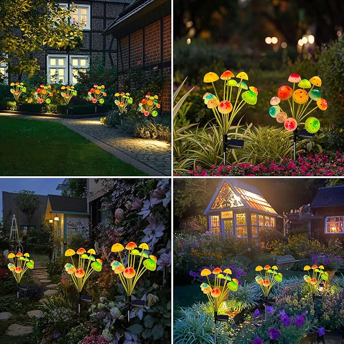 Kohlrabi Solar Garden Lights, 4 Pack Solar Mushroom Lights Outdoor, Upgraded 48LED Mushroom Light Yard Decor Outside Waterproof, Garden Decor for Lawn Front Porch Patio Backyard