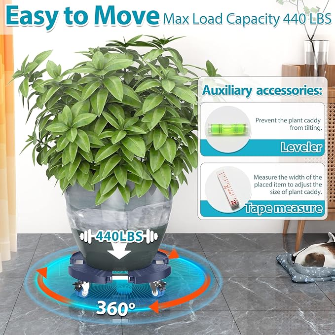 VANCASTLE Plant Caddy with Lockable Wheels Heavy Duty 450lbs Capacity, 15-22 Inch Adjustable Plant Stand with Wheels Rolling base, Plant Dolly for Flower Pot Mover Indoor Outdoor, Blue, 1 Pack