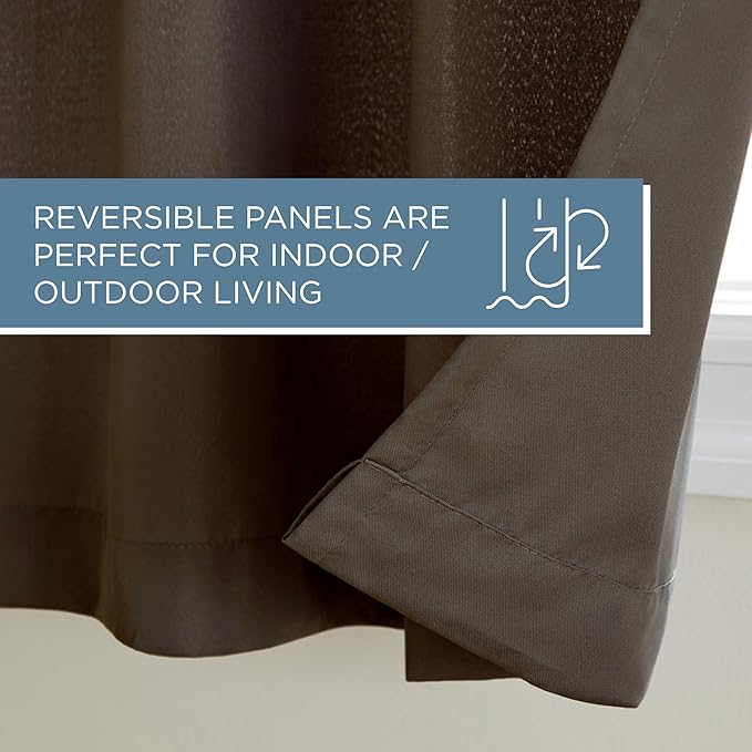 TOWN & COUNTRY BASICS Cabana Solid Heavyweight Indoor Outdoor Curtains, Light Filtering Opacity with Grommet Top, Water Repellent, 2-Pack Set, 54"x96", Chocolate