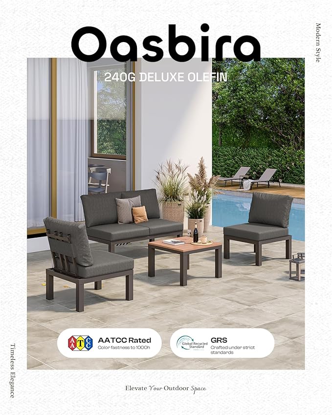 Aluminum Modular Outdoor Patio Furniture Set, 8 Seats Sectional Sofa Set with Adjustable Backrest & Thick Cushions, All-Weather L-Shaped Corner Set with Table for Garden & Yard, Graphite