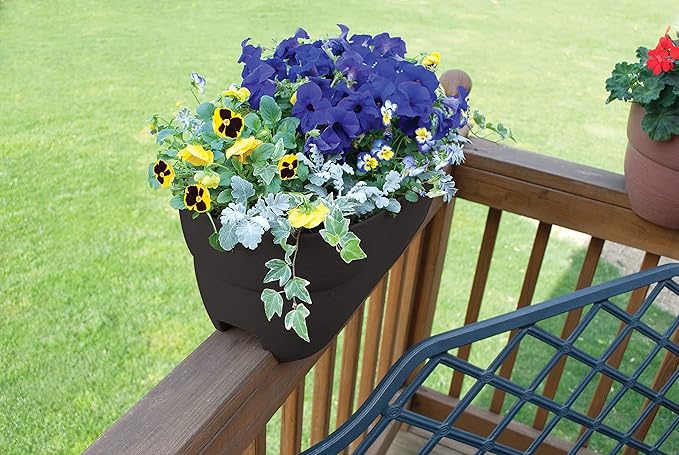 Bloomers Railing Planter with Drainage Holes – 24" Weatherproof Resin Planter – Charcoal