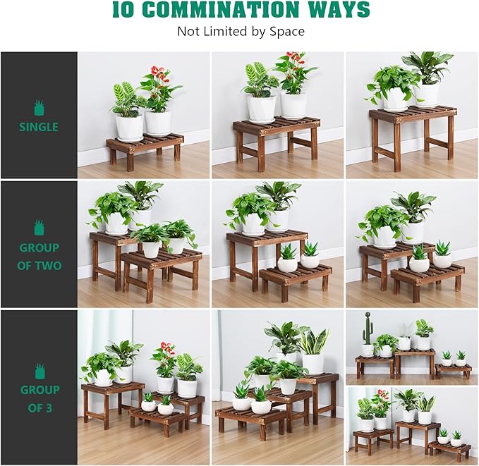 3 Tiered Small Plant Stands Shelf Indoor Outdoor,Wood Flower Pot Stand Holders Rack,Freestanding Corner Ladder Shelves for Plants Succulent Cactus,on Patio,Desktop,Window