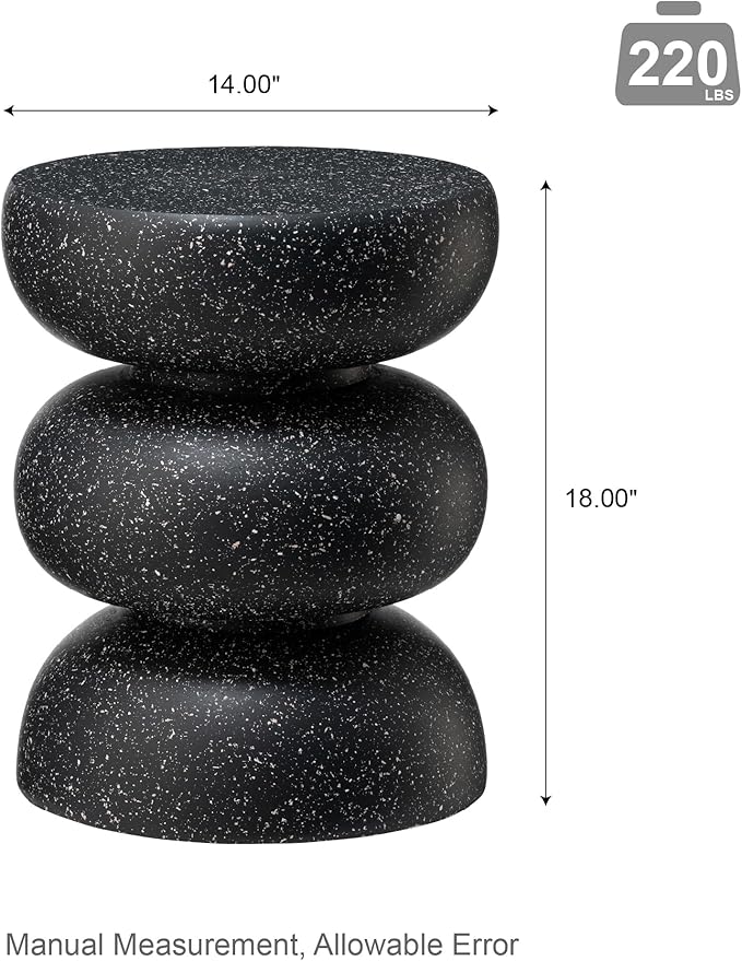 Glitzhome Outdoor Side Table Set of 2, 18" H Decorative Garden Stool MgO Faux Terrazzo End Table, Heavy Duty Indoor Outdoor Round Planter Stand for Living Room Bedroom Patio Deck Poolside,Black