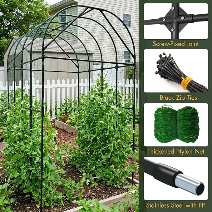 Garden Trellis Arch 7FT Tall – Plastic Coated Metal Arch Trellis for Climbing Plants Outdoor, Weather-Resistant Steel Garden Arch for Vegetables Cucumber Tomato, Raised Bed Trellis