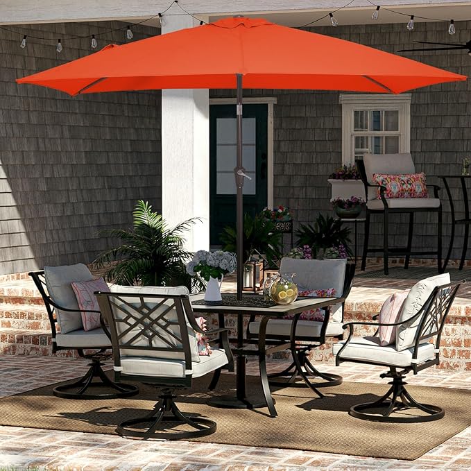 JEAREY 6.5x10 ft Rectangular Patio Umbrellas Rectangle Outdoor Umbrella with Push Button Tilt and Crank, Market Table Umbrella 6 Sturdy Ribs UV Protection for Poolside Garden Backyard Deck, Orange