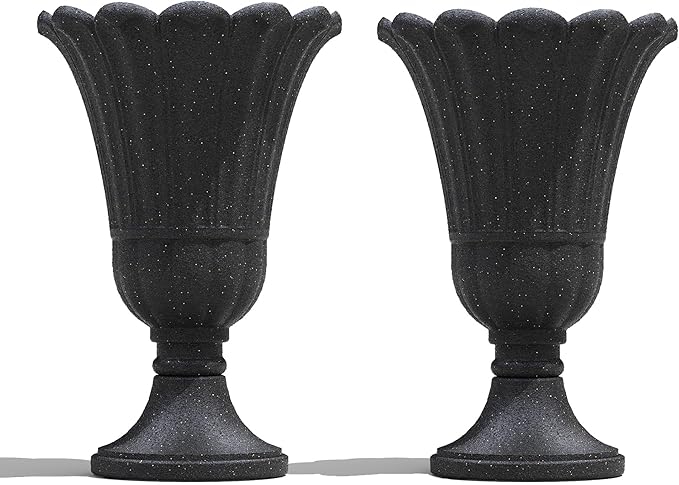 23" Tall Planters for Outdoor Plants Set of 2, Planter with Drainage Holes and Petal Design, Large Outdoor Planters for Porch, Garden, Indoor, Black
