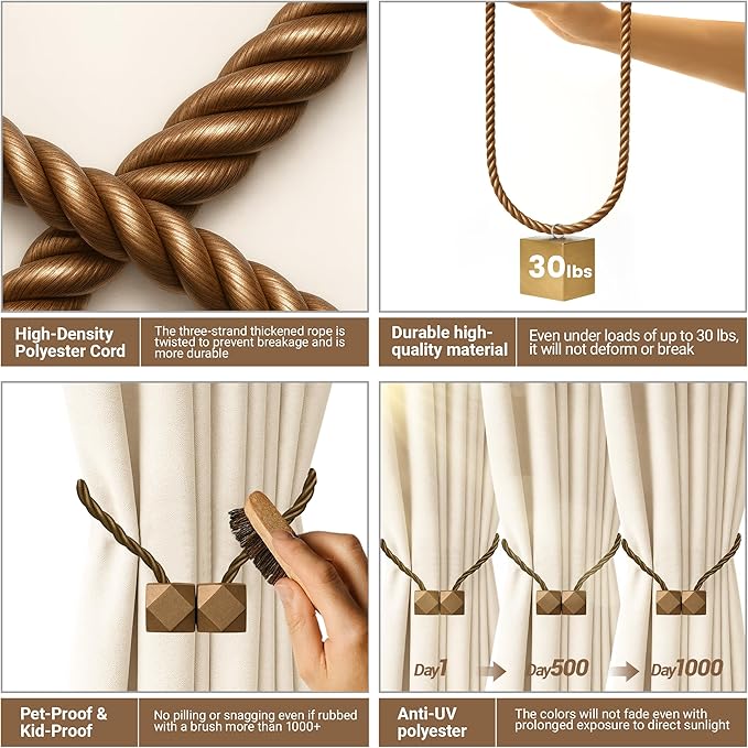 Hion Magnetic Curtain Tiebacks Dark Brown 2pcs, Curtain Tiebacks Buckles Holdbacks Holders Hooks Clip for Home Bedroom Office Decorative Curtain