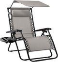 Best Choice Products Folding Zero Gravity Outdoor Recliner Patio Lounge Chair w/Adjustable Canopy Shade, Headrest, Side Accessory Tray, Textilene Mesh - Ice Gray