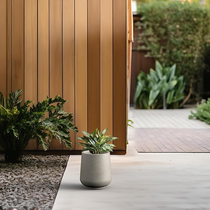 Kante 8.2" Dia Round Concrete Planter, Outdoor Indoor Large Plant Pots Containers with Drainage Hole and Rubber Plug for Home Garden Patio, Weathered Concrete