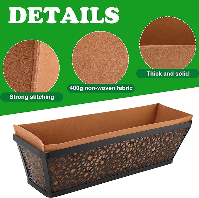 Adnee 4 Pcs 24 Inch Fabric Plant Window Box Liners-Rectangular Non-Woven Planter Basket Liner-Brown Felt Flower Hanging Basket for Outdoor Garden Wall Hanging Planter Flower Vegetables