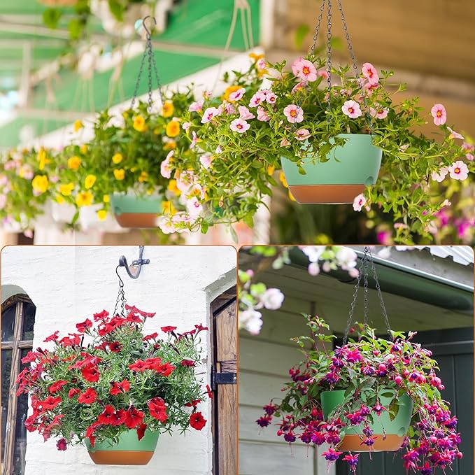 Mumufy 6 Pcs 8 Inch Hanging Planters for Indoor and Outdoor Plants, Green