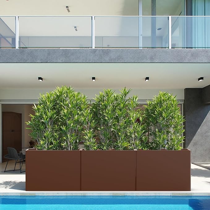 Galvanized Steel Planter Box with Removable Insert Shelf - 32x12x24 Inches Tall Planters for Outdoor&Indoor, Coffee