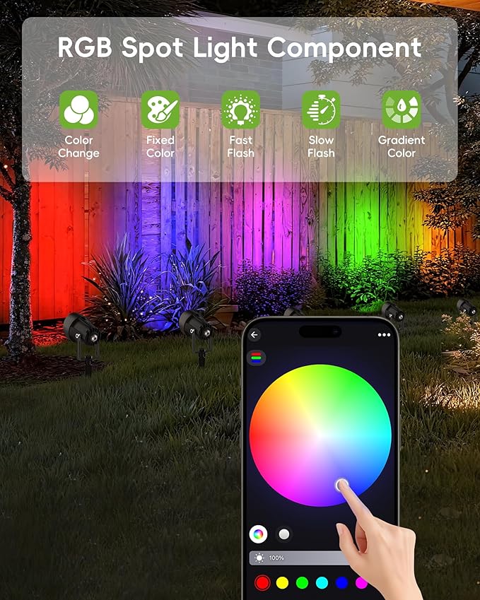 CORESLUX Smart RGBW Spot Lights Outdoor, Color Changing Warm White Landscape Lights with APP and Remote Control, Spotlight Waterproof for Garden Yard Patio Landscape, 4 Pack