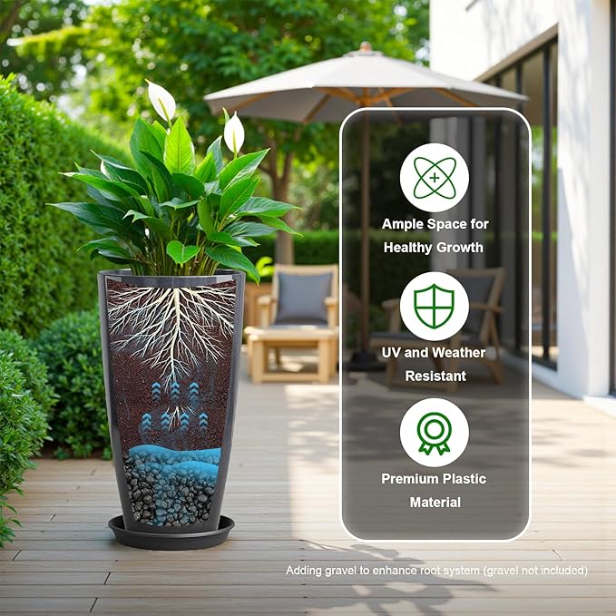 QCQHDU 21 inch Tall Planters for Outdoor & Indoor Plants, 2 Pack Sturdy Plant-Flower-Tree Pots for Front Porch Patio Deck Living Room Decor