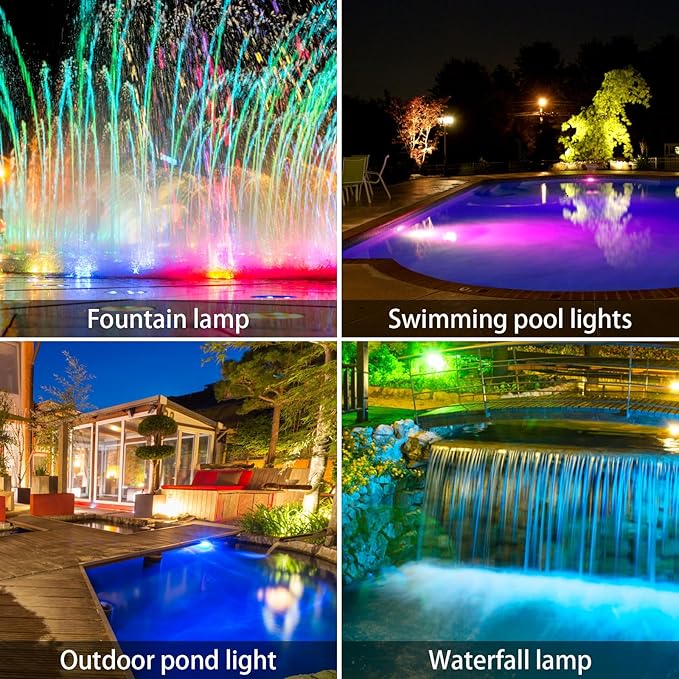 AVEKI Solar Pond Spotlights, 12 LED Solar Underwater Lights with Dual Head Waterproof Submarine Landscape Spotlight Security Lighting for Outdoor Patio Ganden Fountain Pond… (RGB, Dual Head)