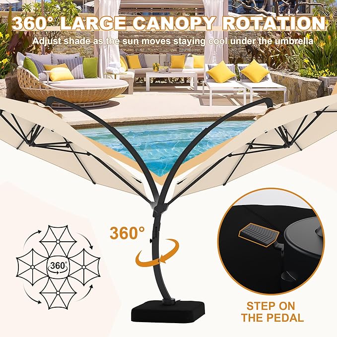 GarveeLife 11FT Cantilever Patio Umbrella With Base Included, Cantilevers Outdoor Umbrella Heavy Duty Offset, Aluminium Curved Cantilever Umbrella