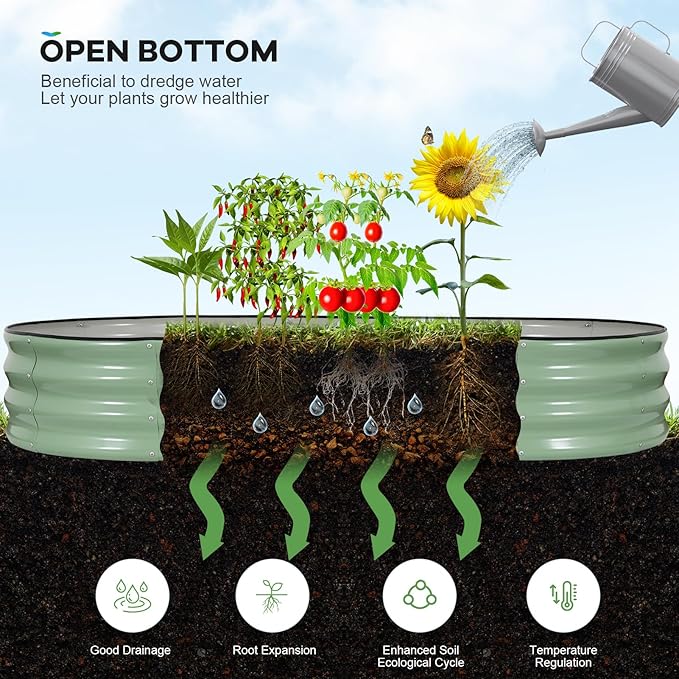 Galvanized Raised Garden Bed Outdoor, 6x3x1ft Oval Metal Raised Beds for Gardening, Rust-Resistant Garden Planter Box for Planting Vegetables, Flowers, Fruits in Backyard, Lawn(Avocado Green)