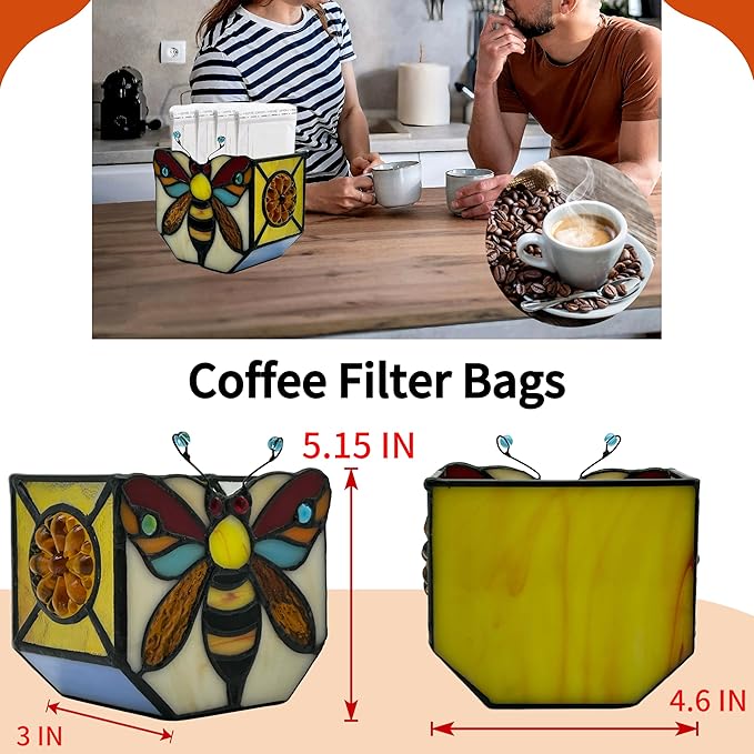 Stained Glass Bee Planter, Plant Pots with Drainage,Cute Flower Pots,Bee Gifts for Women4.6x3x5.15 Inches