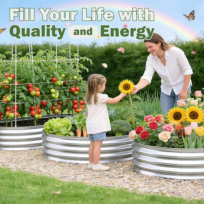 Galvanized Raised Garden Bed Outdoor, 8x4x1ft Metal Heavy Duty Planter Boxes for Gardening, Easy Assemble Large Oval Plant Container Kit for Vegetables, Flowers, Fruits, Silver, 1 Pack
